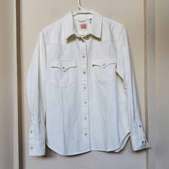 Levi's Women Off White Pearl Snap Western Shirt. Size Large - Picture 1 of 8